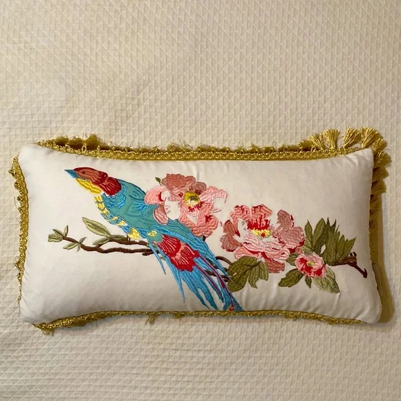 Nina Home by Nina Campbell pillow embroidered with bird and floral branch